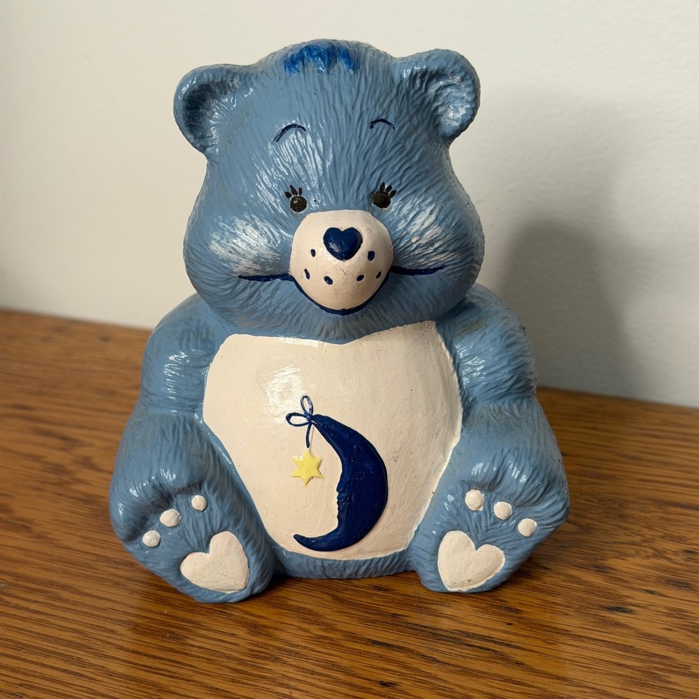 Vintage 1984 Care Bears Bedtime Bear Ceramic Figurine Hand Painted Blue Moon